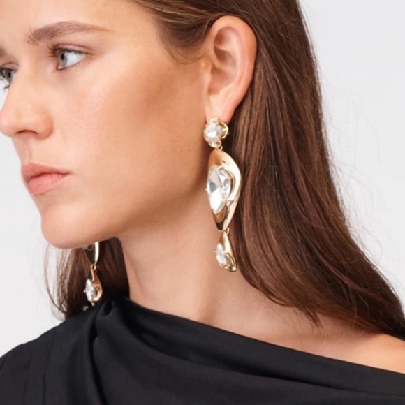 Zara Crystal Gold Statement Earrings - Picture 1 of 12